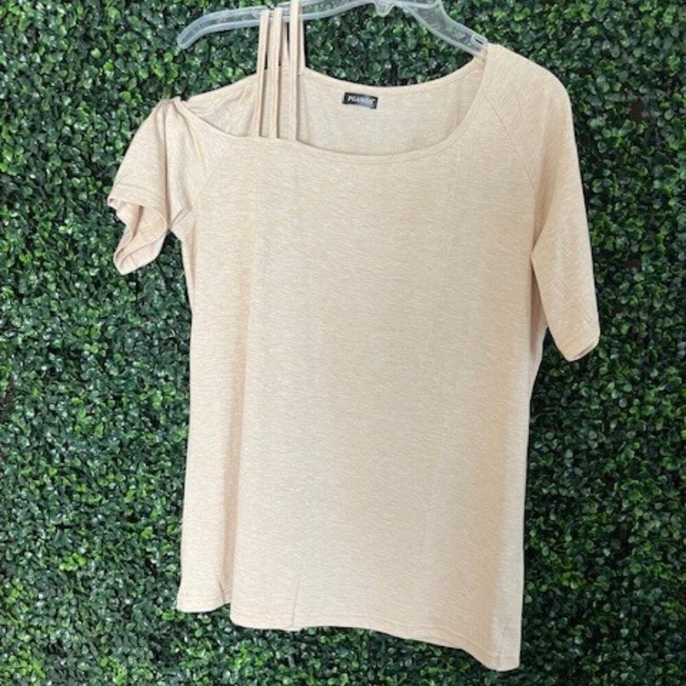 NWOT Womens Cold Shoulder-Like Strappy T-Shirt - Tan / Beige  - Size Large